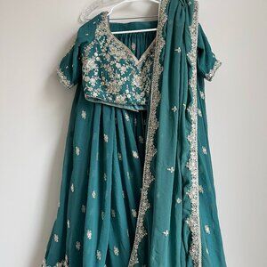 Dusty Green Embroidered Lashkaraa Lehenga